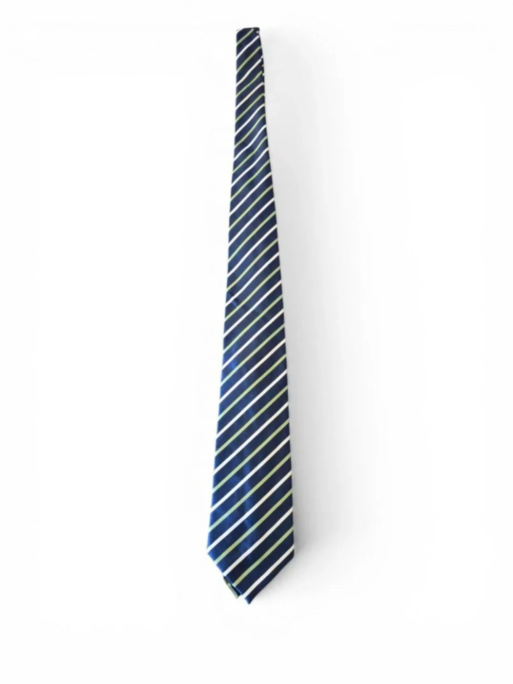 Republic Mens Necktie Navy Blue Green White Stripe Herringbone Woven Classic